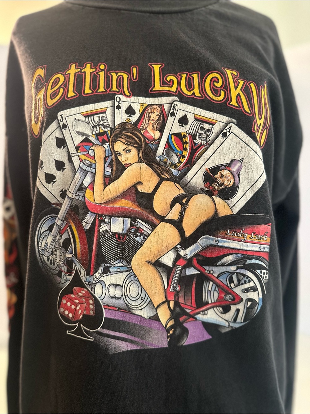 Harley-Davidson Gettin’ Lucky Long Sleeve Graphic T-Shirt Large Black 2004
